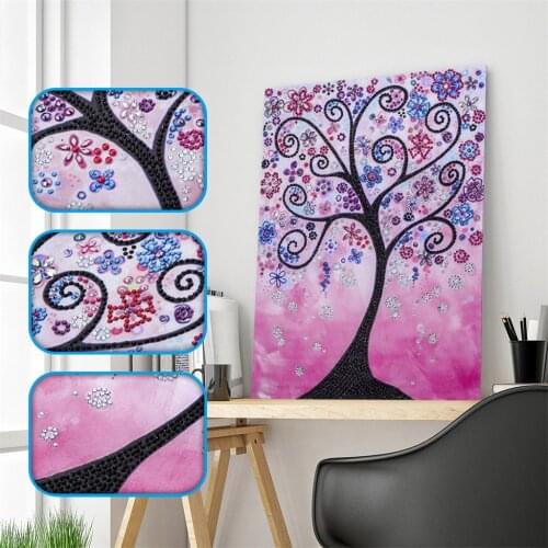 5D DIY Special Shaped Diamond Embroidery Scenic Diamond Painting Cross Stitch Pink Abstract Tree of Rhinestones Home Decor Gift