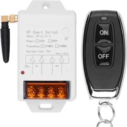 Industrial AC 220V 380V 1CH 30A Wireless Remote Control Switch Receiver + Transmitter For Water Pump LED Light Garage Door
