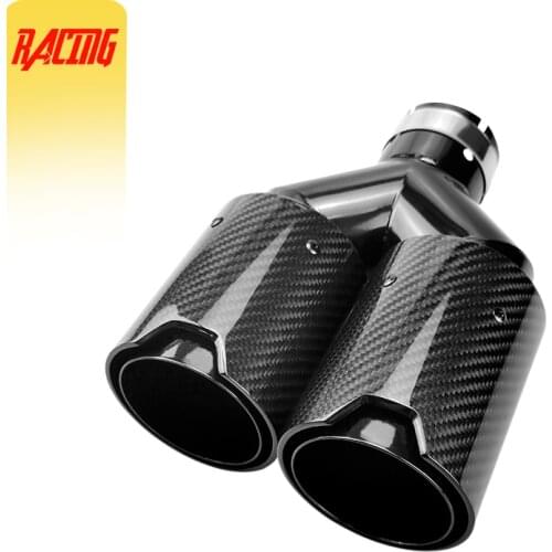 Car Carbon Fiber Glossy Muffler Tip Y Shape Double Exit Exhaust Pipe Nozzle Decoration Universal Stainless Black for BMW