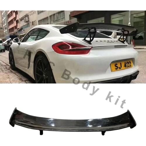 Car racing rear spoiler, carbon fiber, for Porsche Cayman Boxster 981 GT4, black color, fiber style