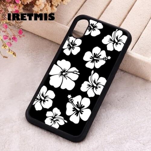 Iretmis 5 5S SE Phone Cover Case for iPhone 6 6S 7 8 Plus X Xs XR 11 12 Mini Pro Max Aesthetic Black And White Hibiscus Flowers
