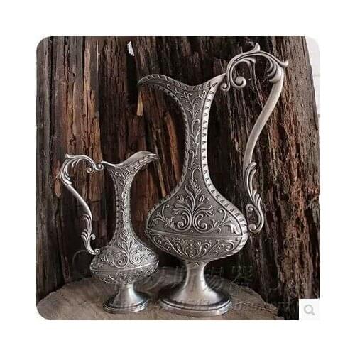 European-style retro tin flower vase silver tin with one handle, metal decorative vase for home decoration HP003