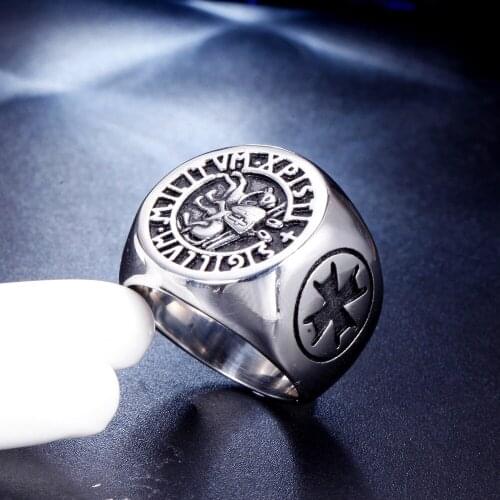 Hot Offer Drop Shipping Cool Big Stainless Steel Ring Knight of The Cross Boho Rings Punk Rock Wide Mens Gift Ideas Cocktail