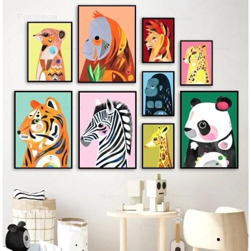 Colorful Animals Tiger Zebra Leopard Lion Giraffe Nordic Poster Wall Art Canvas Painting Wall Pictures For Living Room Unframed