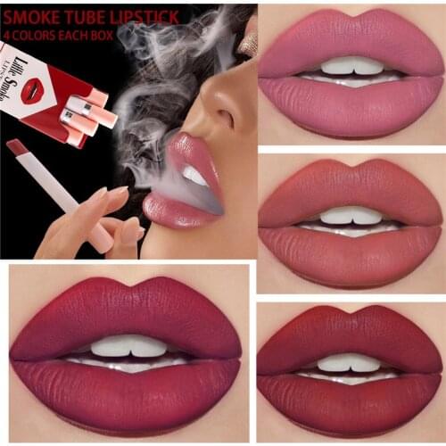 4PCS/Set Creative Cigarette Lipstick 12 Colors Velvet Matte Long Lasting Waterproof Lipstick Sexy Matte Non-Stick Cup Lip Makeup