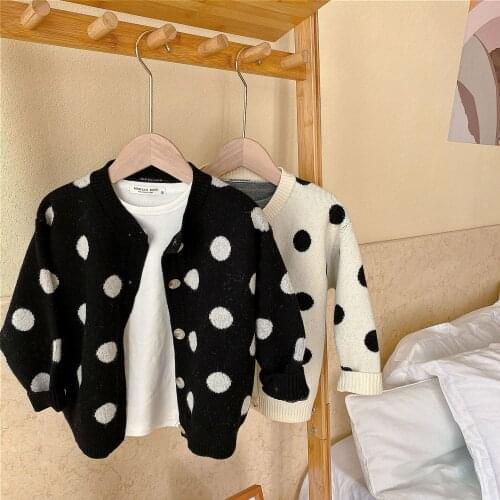 90-140 Spring Autumn Girls Boys Cute Dot Sweaters Baby Kids Children Cardigan Two Colors