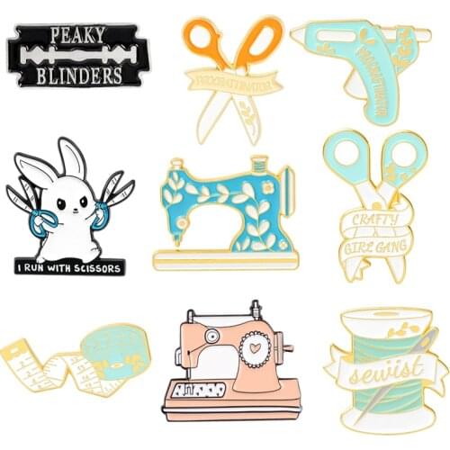 Fashion Sewing Enamel Pins Scissors Machine Tape Measure Feminist Series Brooch Lapel Badge Bag For Women Handcraft Jewelry Gift