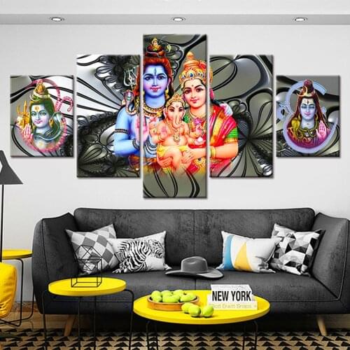 DIY Round Square Diamond Embroidery 5 Panel,Shiva Hindu God Figure Full Rhinestone Diamond Painting Cross Stitch,Needlework Art