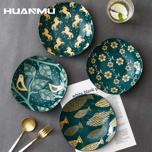 Japanese Style Embossed Underglaze Plate Set Ceramic Tableware Household Restaurant Dish Pasta Suit for Oven Dinnerware Decor