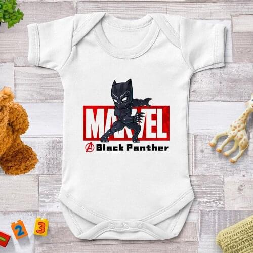 2021 New Fashion Baby Clothes Black Panther Marvel Superhero Cartoon Baby Girl Clothes Baby Boy Rompers Newborn Short Sleeve Top