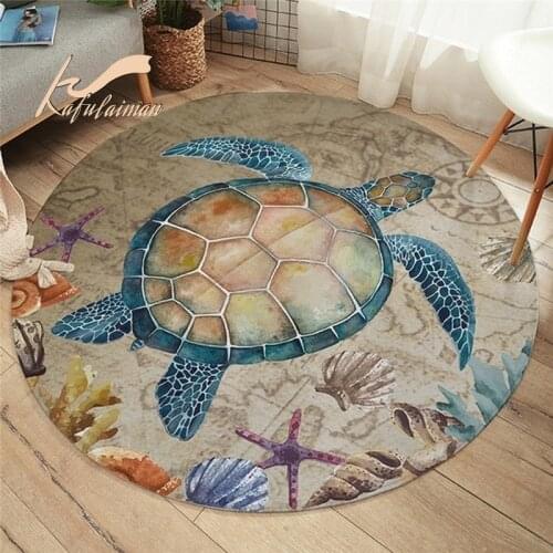 New 3D printed sea turtle round rug map turtle floor mat non-slip starfish shell nautical area carpet marine animal tape carpet
