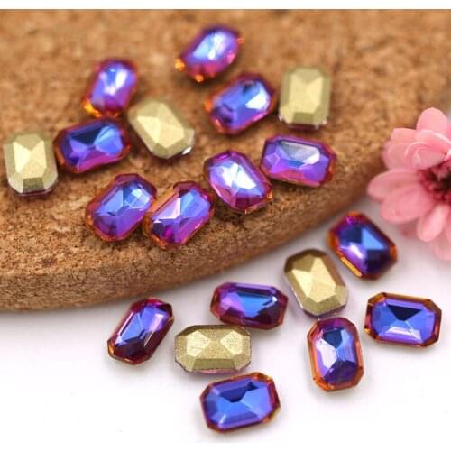 New Nail Art crystal glass pointback rhinestones Purple blue light Rectangular octagon shape strass rhinestones Nail art