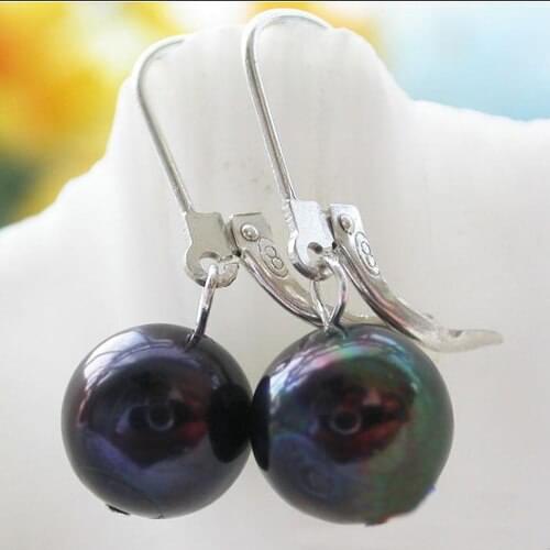 New Arrival Favorite Real Pearl Earrings 10mm Round Black Freshwater Pearl Silver Jewelry Fine Birthday Party Wedding Lady Gift