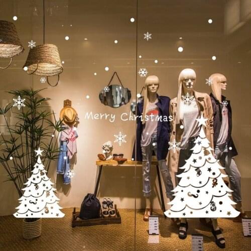 New Year Merry Christmas Stickers Window Showcase Glass Door Poster Decor Snowflake Xmas Tree DIY Decals Sticker For Store Shop