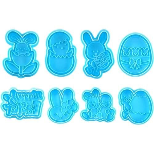 New Blue Easter Egg Cake Mold DIY Cookie Cutters Rabbit Duck Spring Biscuit Fondant Cutter Set Mould Baking Sugarcraft