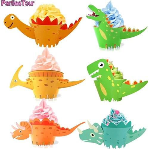 24pcs Dinosaur Cupcake Wrappers Toppers Cake Table Decorations Dino Party Supplies for Boys Kids Birthday Party Decor Cake