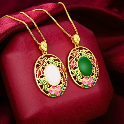 Natural Hetian Jade Carp Lotus Pendant Necklace 925 Silver Fashion Jewelry Chalcedony Amulet Gifts for Women