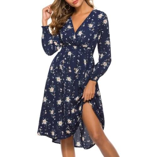PatPat 2021 New ArrivalMaternity V-neck Floral full print Knee length A Long-sleeve Dress