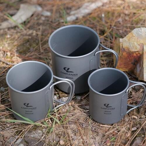 3PCS/set Protable Camping Titanium Cup Mug Foldable Pure Titanium Handles Coffee Water Cup Tea Pot Outdoor Travel Tableware