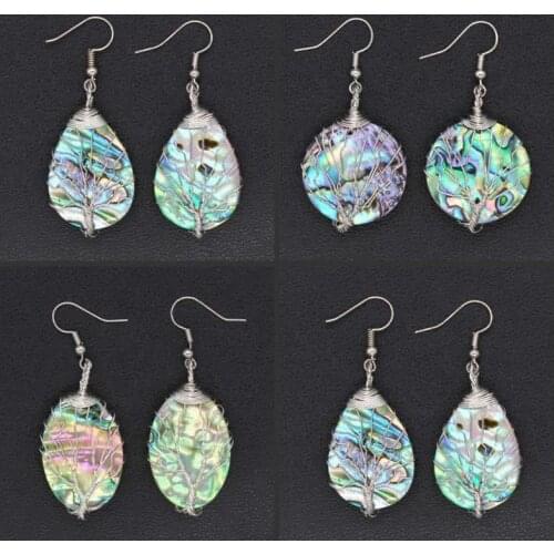 Natural Dangle Hook Earrings Paua Abalone Shell Bead Pendant New Zealand Olivary Earring Teardrop Women Hanging Fashion Jewelry