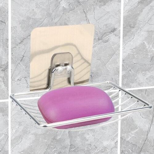 Soap Rack Self Adhesive Bathroom Storage Stainless Steel Steel Soap Dish Wall Storage Rack Holder Bathroom Tray Accessories