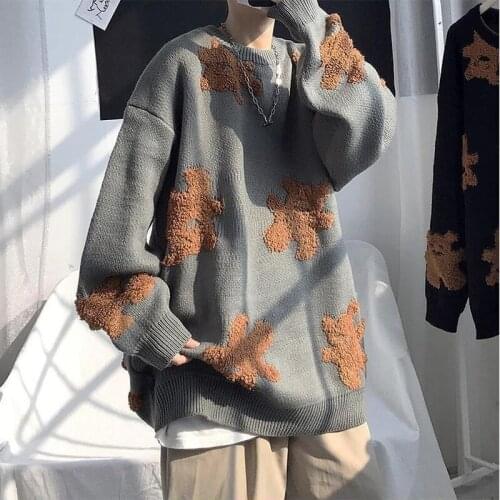 Round Neck Mens Sweater Pullover Loose Winter Leisure All-match Harajuku Bear Oversized Sweaters Korean Fashion Clothing