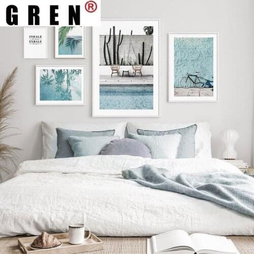 GREN Tropical Plant Bohemia Blue Sea Landscape Bicycle Canvas Painting Wall Art Print Poster Picture Modern Room Living Decor