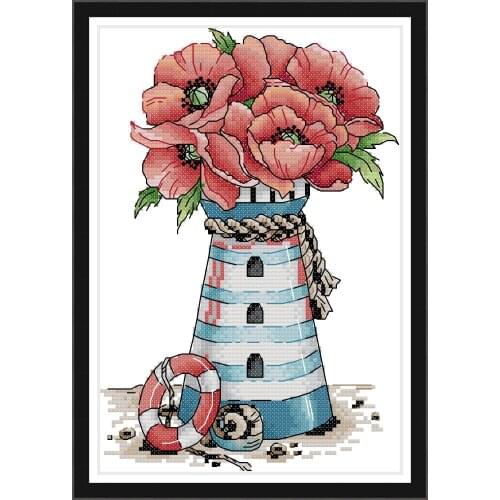Everlasting Love Flowers Lighthouse Chinese Cross Stitch Kits Ecological Cotton Clear Stamped Printed 14CT 11CT DIY Decorations