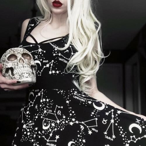 Woman Girl Dark Lolita Goth Retro Printing Dress Party/Cocktail Sleeveless Dress Lolita Sexy Lolita Punk Lolita Dress Black