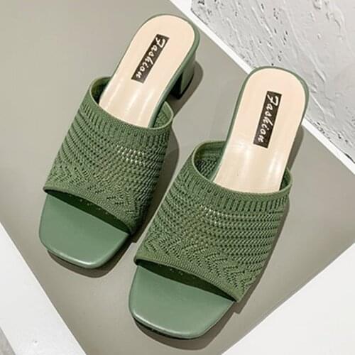 Mid heel sandals and slippers women summer Korean style flying woven outer wear fashion women sandals and slippers wholesale