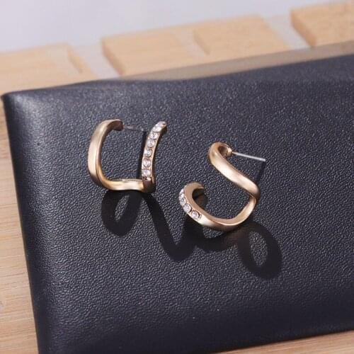 Metallic double ear hoop earrings womens new trendy earrings simple fashion earrings exquisite Trend elegant Womens Earrings