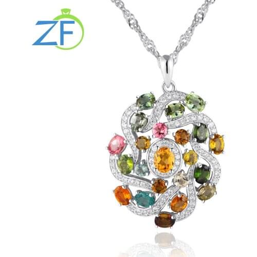 GZ ZONGFA Elegant Dazzling Charm Natural Citrine Tourmaline Jewelry 925 Sterling Silver Multicolor Flower Women Necklace