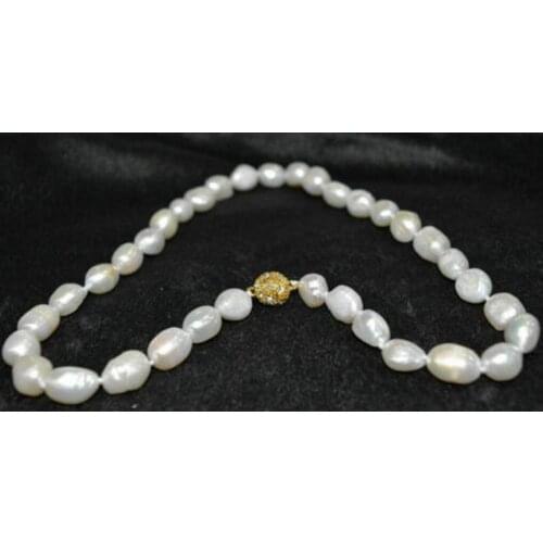 10mm white baroque pearl necklace rhinestone gold clasp natural Freshwater PEARL Women Jewelry 35cm 43cm 15'' 17