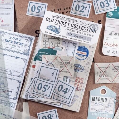 35Pcs/Lot Old Ticket Collection Series Mix Material Paper Junk Journal Planner Scrapbooking Vintage Decorative DIY Craft Paper