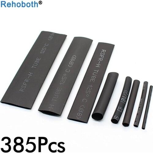 385 pcs/lot Heat Shrink Tubing 2:1 Black Tube Car Cable Sleeving Assortment Wrap Wire Kit with Polyolefin Tube