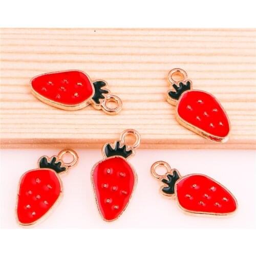 50pcs 18*9mm Golden alloy enamel red Strawberry fruit shape Charm For DIY Jewelry Accessories Finding Making Necklaces