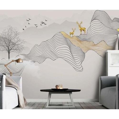 Abstract 3D Wall Mural Creative Mountain Water Stripe Line ELK Wallpaper for Bedroom Wall Mural Art Contact Paper Wallpapers