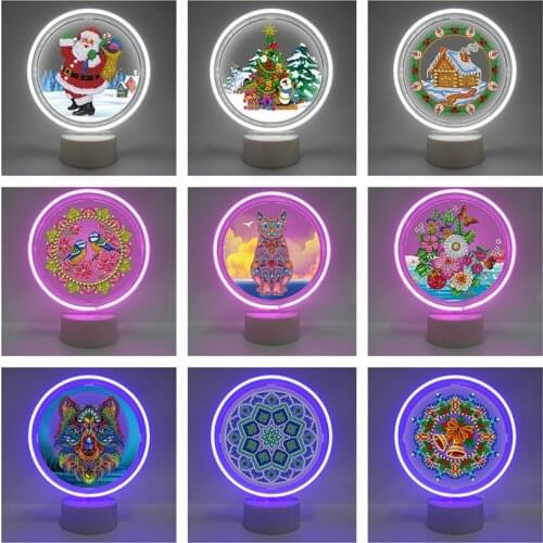 DIY Diamond Painting LED Neon lights Diamond Embroidery Animal Flower Christmas Cartoon Pattern Lamp Home Decor Without Battery
