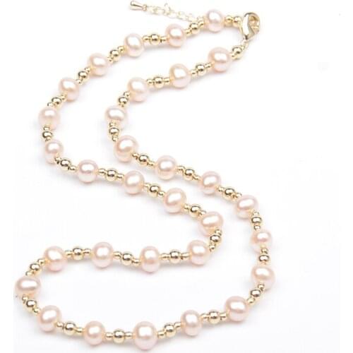 Free shipping 2020 fashion chain necklace small gold bead natural white peach purple genuine pearl handmade necklace