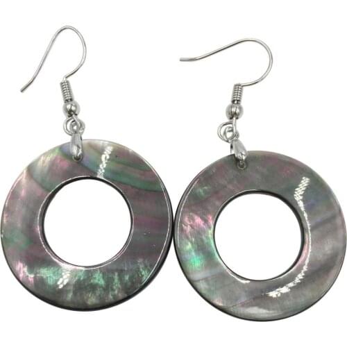 Free Shipping Women Fashion Jewelry Black Mother of pearl Shell Round Women Bead Dangle Earrings Pair C8491
