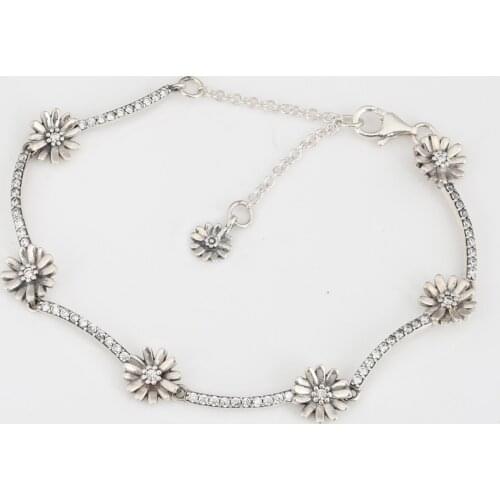 Authentic S925 Silver Sparkling Daisies Flower Bracelet for Women Girl Lady Gift