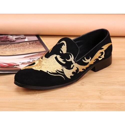 Christia Bella Black Suede Leather Man Party Flats Shoes Mens Chinese Dragon Pattern Embroidery Loafers Shoes Man Slip on Shoes
