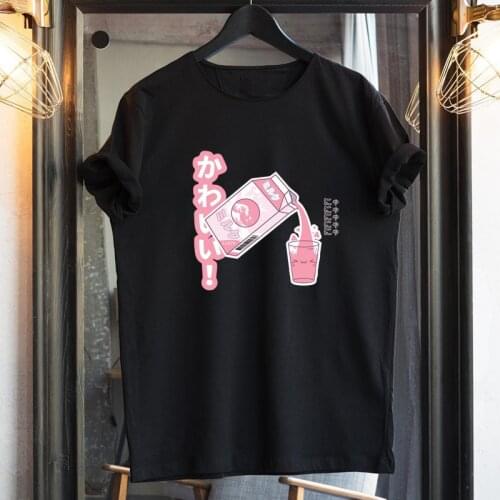 Colored Japanese Strawberry Milk T-shirt Aesthetic Anime Manga Tshirt Clothing Cute Women Hipster Graphic Tee Shirt Top