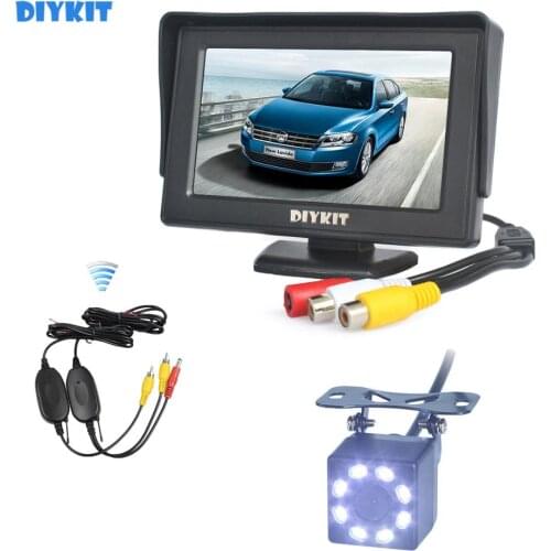 DIYKIT Wireless 4.3" Backup Car Monitor + HD 8 x LED Car Camera Rear View Security System Wireless Parking Reversing System Kit
