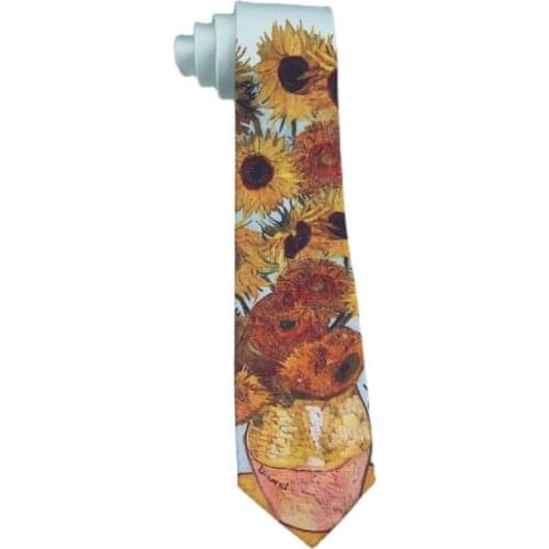 Free Shipping New Male mens Original design sunflower retro oil painting printed tie female students personality necktie gifts