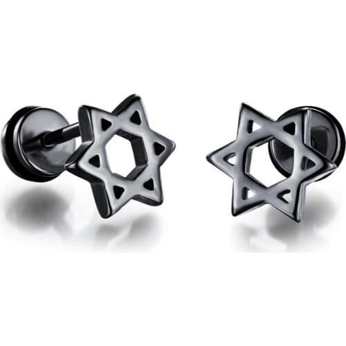 Gothic stainless steel black Hollow Hexagram stud earring for men fashion punk small jewelry accessories wholesale aretes hombre