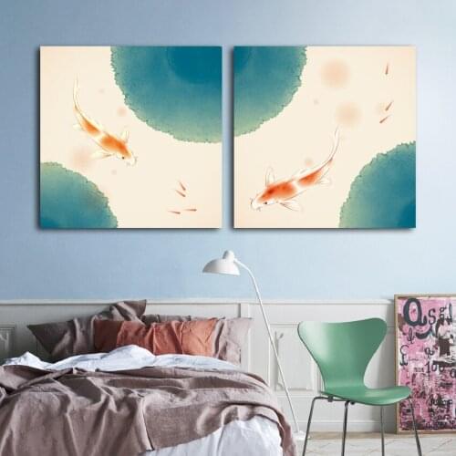 Watercolor Ink Print Canvas Painting Koi Goldfish Wall Art Decorative Drawing Chinese Style Mood Modular Picture Home Decoration