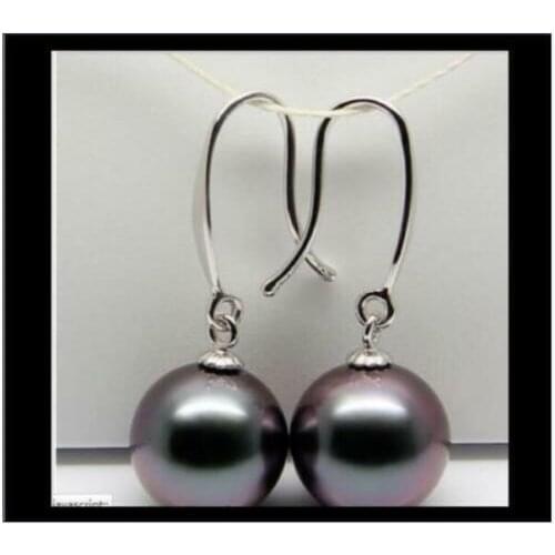 Classic 10-11mm AAA tahitian round black pearl earring