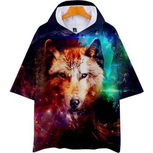 Space Galaxy 3D Wolf Printed Hooded T Shirt Men Women Fashion 3d Hoodie T-shirt Harajuku Streetwear Tshirt Tee Brand Clothes
