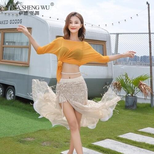 Belly Dance Costume Practice Clothing Women Indian Oriental Dance Sexy Split Top+Sequins Skirt Bellydanc Wear Performance Wear